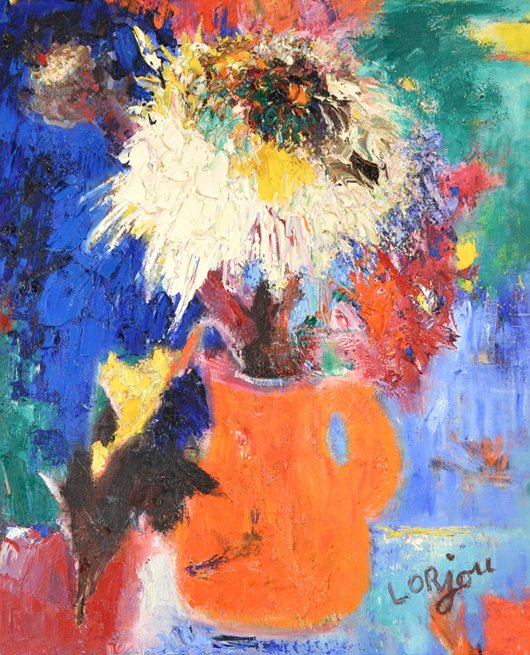 Bernard Lorjou (French, 1908-1986), Flowers in an Orange Vase, oil on canvas, signed lower right. Provenance: Private collector in Greenwich, Conn. Image courtesy of Trinity International Auctions.